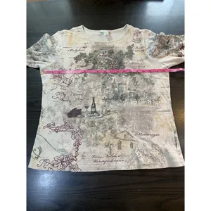 Christopher & Banks Vtg Y2K Italian Winery Scene Shirt Embellish Top USA Classic Romantic Watercolor thumbnail 9