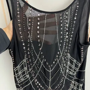 BKE Black Sheer Mesh Bodysuit Sz Large Embellished Jewel Rhinestone Y2K thumbnail 8