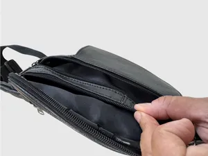 Genuine Leather Black Fanny Pack Belt Bag Crossbody Waist Pack Multi Zip Travel thumbnail 6