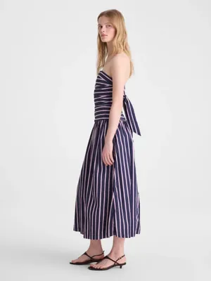 Madewell Strapless Ruched Midi Dress Poplin Striped‎ 100% Cotton Indigo Size 10 thumbnail 2