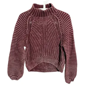 Free People Sweetheart Sweater Mock Neck Chunky Knit Balloon Sleeve Cotton thumbnail 1