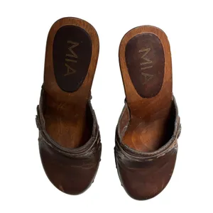 MIA Brown Leather Clogs Womens 7 Braided Studded Wood Platform Boho 70s thumbnail 10
