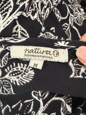 Natura Boho Black-White Floral Print Embroidered Detail Peasant Top/Tunic size M thumbnail 8
