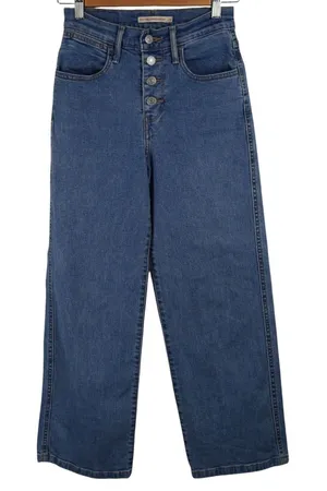 Levis Mile High Cropped Wide Leg Women 24 Blue Button Fly High Rise Denim thumbnail 1