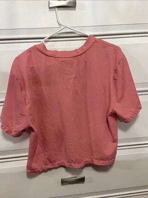 Washed Pink Cropped Tee with 'P' Patch - Women's Crop Top thumbnail 4