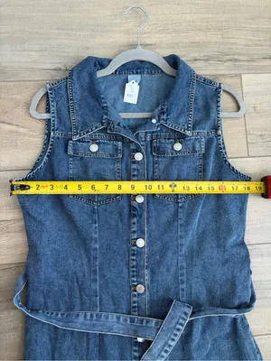 Like Love Blue Denim Button Down Tie Waist Sleeveless Cotton Knee Length Dress S thumbnail 5
