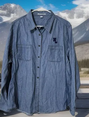 Port Authority Ladies Patch‎ Pockets Embroidered Heavy Duty Denim Shirt - Sz XXL thumbnail 1