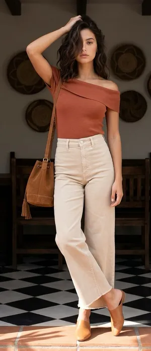 Zara High-Waisted Wide-Leg Raw Hem Jeans in Cream thumbnail 1