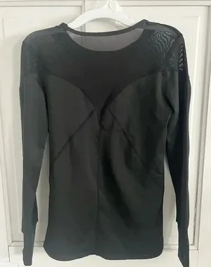Amazon Brand Black Compression Mesh Detail Workout Long Sleeve Top | Size Medium thumbnail 1