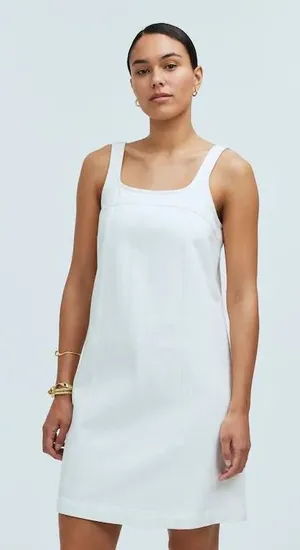 Madewell Denim A-Line Sleeveless‎ Mini Dress Tile White Square Neck Size 12 thumbnail 1