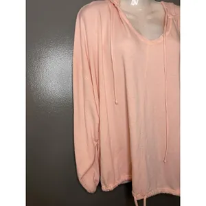Aerie Shirt Womens XL Pink Terry Hooded V Neck Dolman Long Sleeve Tunic Top thumbnail 3