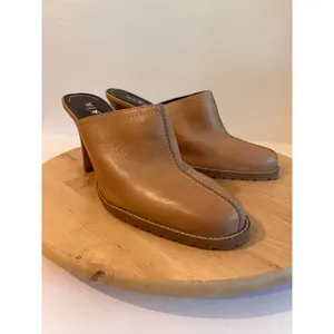 Y2K Vintage Tan Genuine Leather Western Heeled Clog Mule Size 8 Made in Brazil thumbnail 2