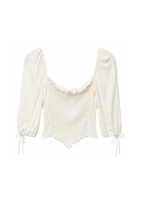 Reformation Ivory Smocked Back Blouse Size 6 thumbnail 2