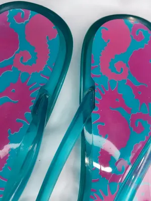 Lilly Pulitzer Teal & Pink Seahorse ResortWear Preppy Beach Jelly Flip Flops thumbnail 4