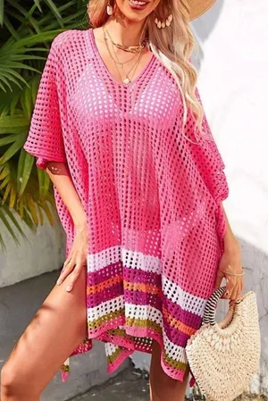 Moments Collection swimsuit cover knit net poncho pullover, sz M thumbnail 1