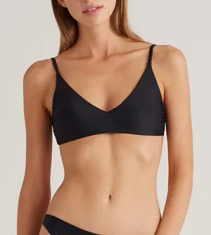 NWT Quince Black Italian v-neck bikini top Sz L thumbnail 1