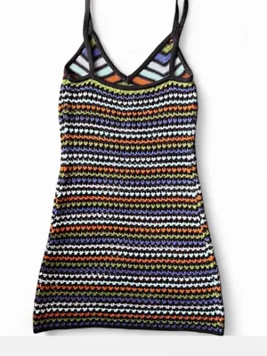 Boho Crochet Knit Mini Dress Striped Festival Y2K Indie Size M thumbnail 6
