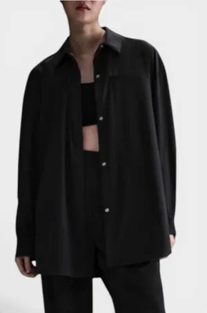 Nike 24.7 Dri-FIT Women's Oversized Button Down Woven Shirt Black NWT Size Large thumbnail 1