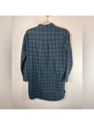 Madewell Navy and Green Plaid Flannel Mini Shirt Dress thumbnail 3