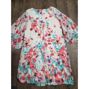 Chetta B Floral Print Dress Size 12 Chiffon Split Sleeve White Scoop White thumbnail 7
