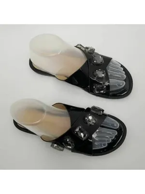 Womens Stone Jeweled Slip On Flat Slide Sandals Rhinestones Black Size 38 thumbnail 11