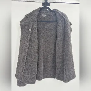 Barefoot Dreams QVC comfy button sweatshirt Cozy Chic Charcoal Teddy Jacket 2X thumbnail 4