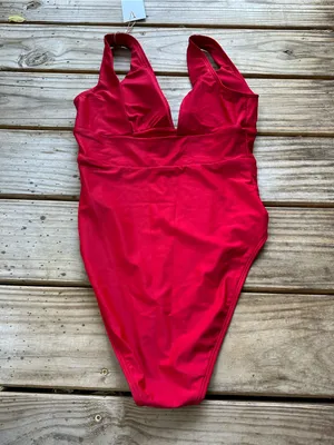 NWT Quince Italian plunge one piece swimsuit cherry medium thumbnail 3