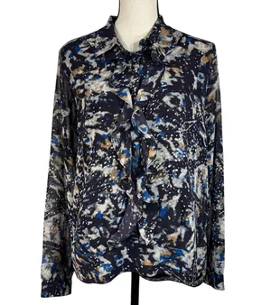 Cabi Medium Top Abstract Ruffled Button-Up Pullover Long Sleeves Hi-Low Hemline thumbnail 1