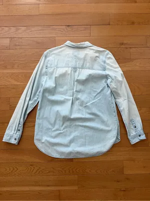 American Eagle Outfitters Light Blue Denim Button-Down Shirt Size L Boyfriend thumbnail 7