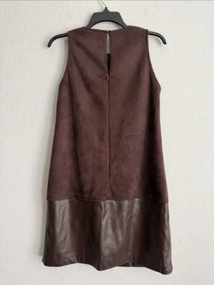 Calvin Klein Crewneck Two-Tone Brown Shift Short Dress, Size 2, NWT thumbnail 6