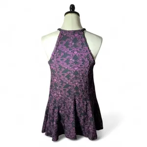 Free People Dark Textured Lace Halter Mini Whimsigoth Dress Small Fit Flare Boho thumbnail 3