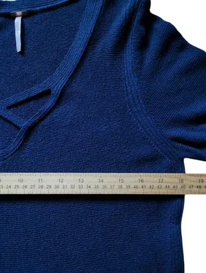 Free People Criss Cross Sweater Tunic Navy Blue Knit Linen Blend Size M Medium thumbnail 7