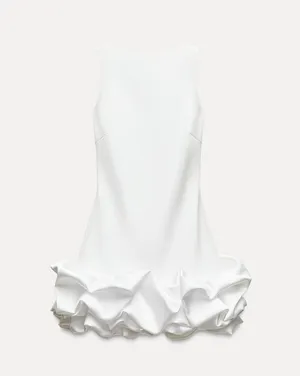 Zara dress mini white fitted bodycon with ruffled skirt party evening wedding thumbnail 16