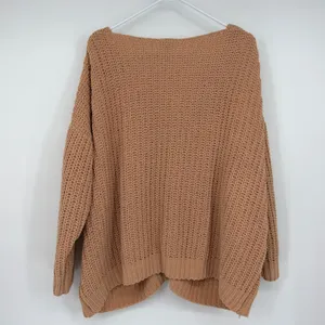 POL Womens Small Tan Chunky Knit Sweater Oversized V Neck Boho Openwork thumbnail 2