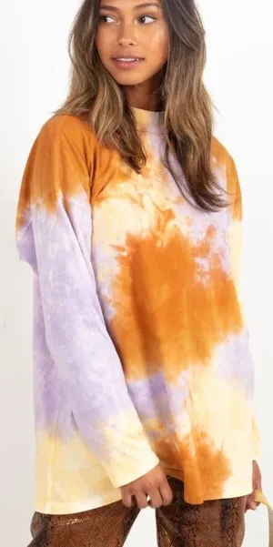 Free People‎ Be Free Tie Dye Long Sleeve Tee Lilac Woods Size Large thumbnail 1