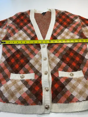 Talbots Plaid Button-Front Cardigan in Cream, Brown, Rust Size LP thumbnail 4
