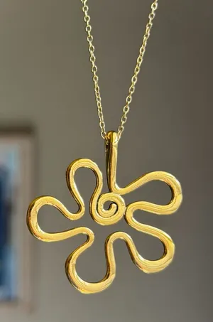 Handmade Kawaii cute retro y2k style gold tone big flower necklace thumbnail 1