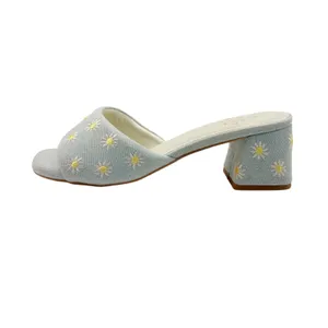 Oasis‎ Society Altar'd State Olive Denim Daisy Embroidered Mules Sandals New 7.5 thumbnail 3