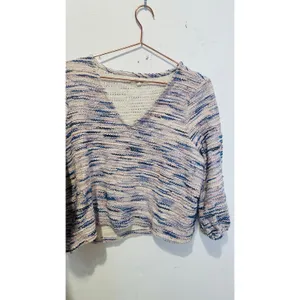 MADEWELL Blue White V- Neck Long Sleeve Cotton Sweater size Extra Large thumbnail 3