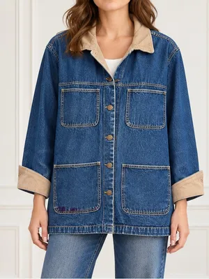 Vintage Bill Blass Jeans Denim Chore Jacket XL Corduroy Collar Barn Workwear thumbnail 7