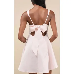 Lulus‎ Light Pink Satin Bow Mini Dress Fit Flare Sleeveless Cocktail Size Large thumbnail 2