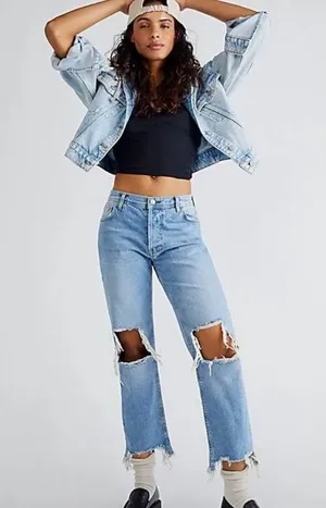 We The Free Jeans Free People Maggie Straight Leg Distressed Jeans Size 25 NWOT thumbnail 1