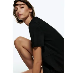 Zara Black Faux Suede Round Neck Short Sleeve Casual Mini T-Shirt Dress Size M thumbnail 2