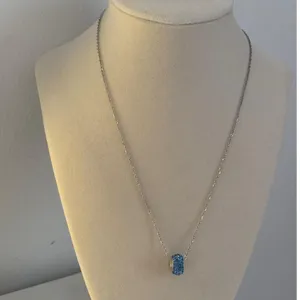 Blue Crystal Charm Necklace Silver Chain Dainty Minimal Pendant Gift thumbnail 2