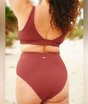 Berlook Contrast Stitch Longline Plus Size Bikini Set Pink thumbnail 2