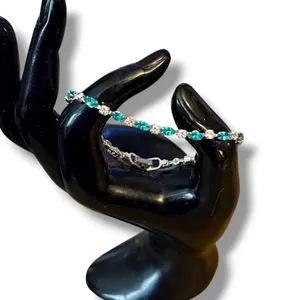 Silver tone teal and clear tennis bracelet thumbnail 4