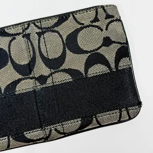 Coach 40028‎ Signature Logo Jacquard Corner Zip Wristlet Pouch Tan Black thumbnail 4