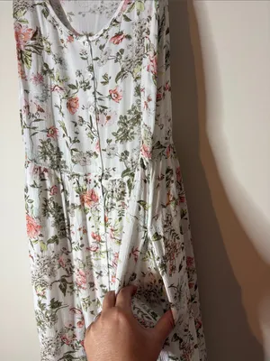 Frye Floral Button-Front sleeveless Maxi Dress White with Pink & Olive large thumbnail 4