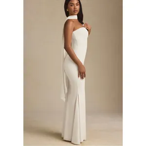 Oh Polly Imogene Scarf-Detail Strapless Gown Maxi Dress in Ivory Size 4 thumbnail 6
