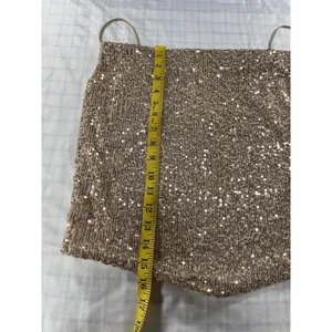Sparkly Rose Gold Sequin Camisole Cowl Neck Tank Top Cropped Party Clubwear - M thumbnail 5